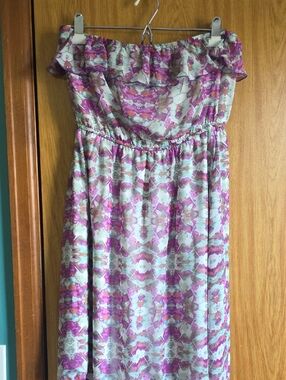 Maurices Pink and Cream Strapless Ruffle Sundress